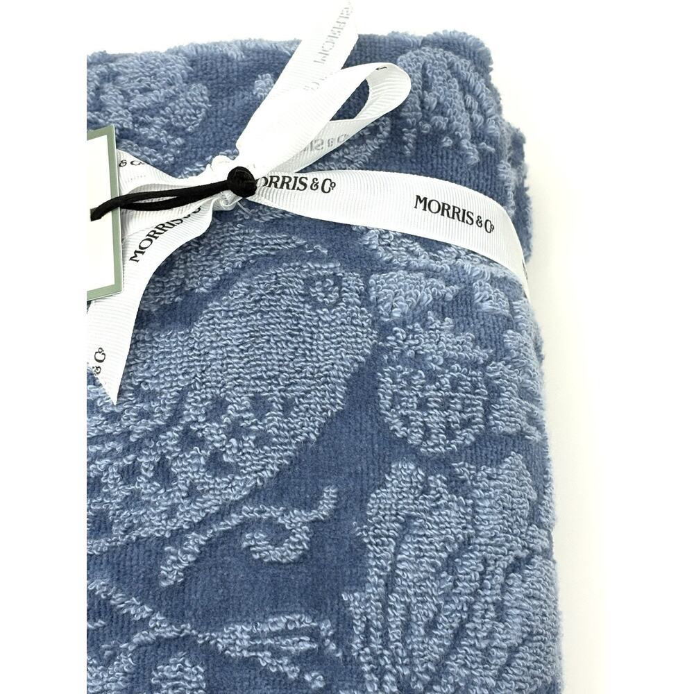 William Morris Co Hand Towels Strawberry Thief Blue Velour NWT Set Of 2 - Picture 2 of 12